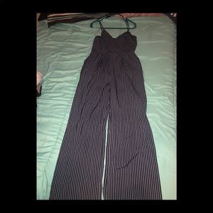 White and navy blue stripped jumpsuit